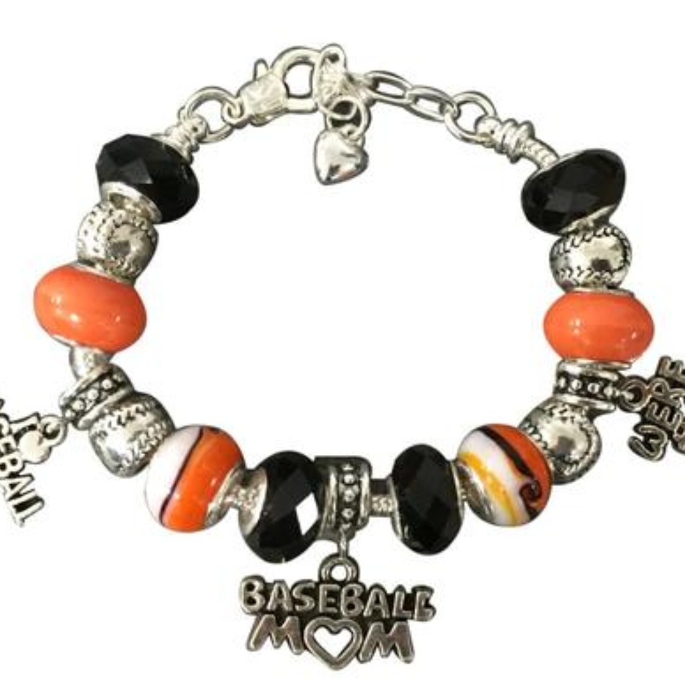 Baseball Mom Beaded Charm Bracelet - Orange